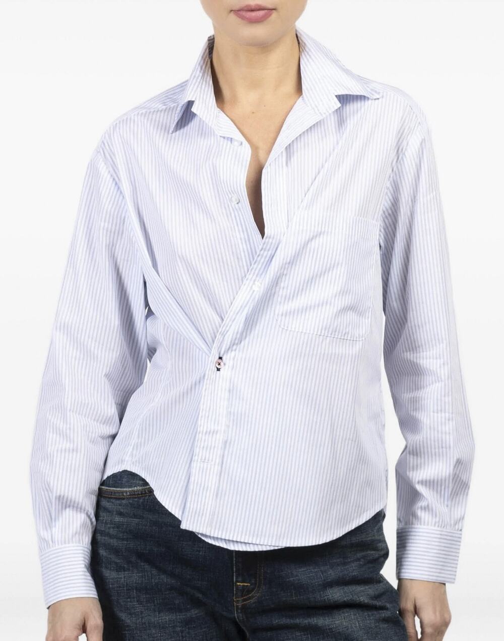 WEAR CISSA Light Blue Striped Cotton The Daily Button Shirt Top Blouse Size XS
